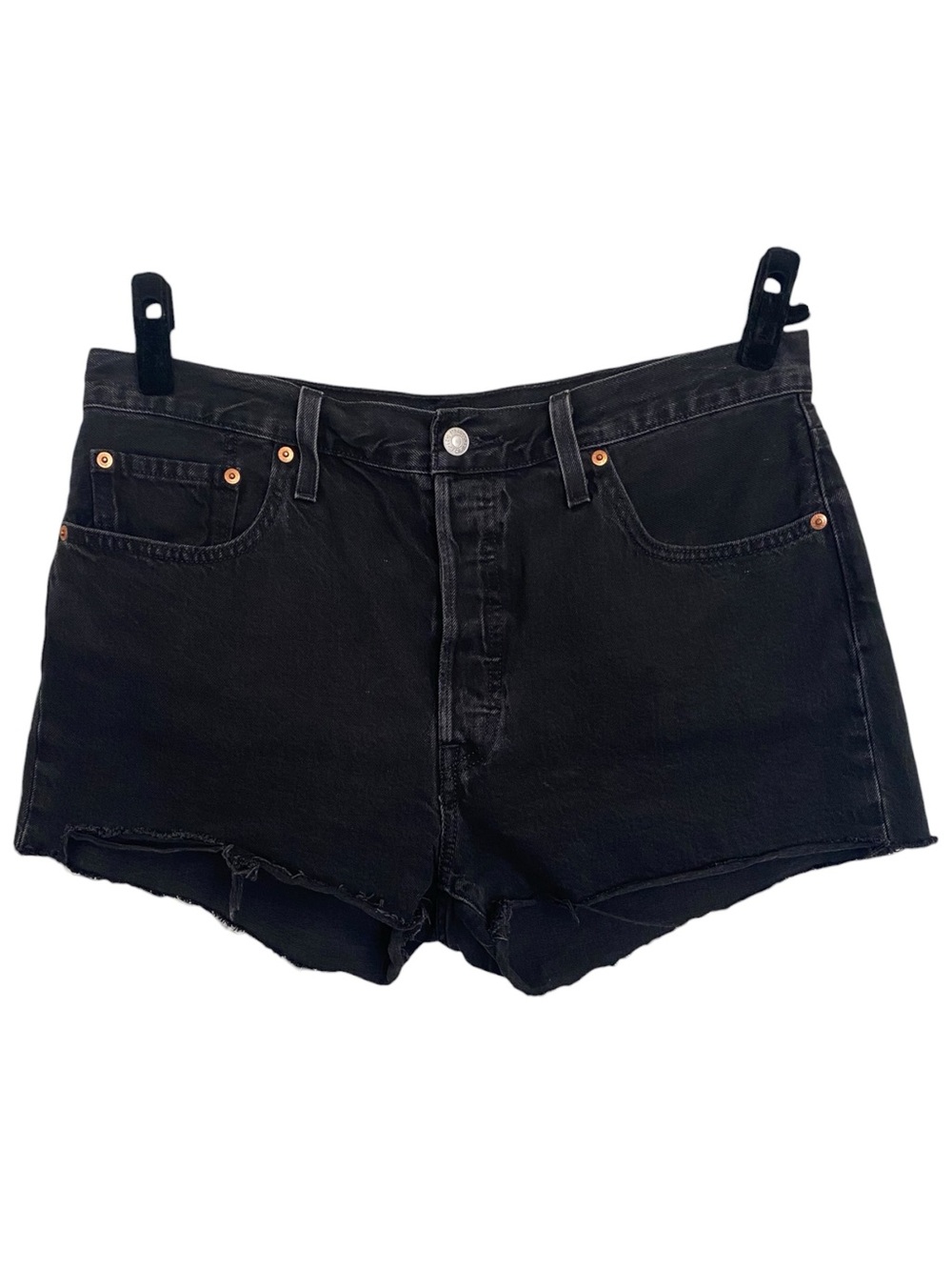 Levi’s 501 Original Button Fly Black Denim Cutoff Shorts Women’s 33 Cotton